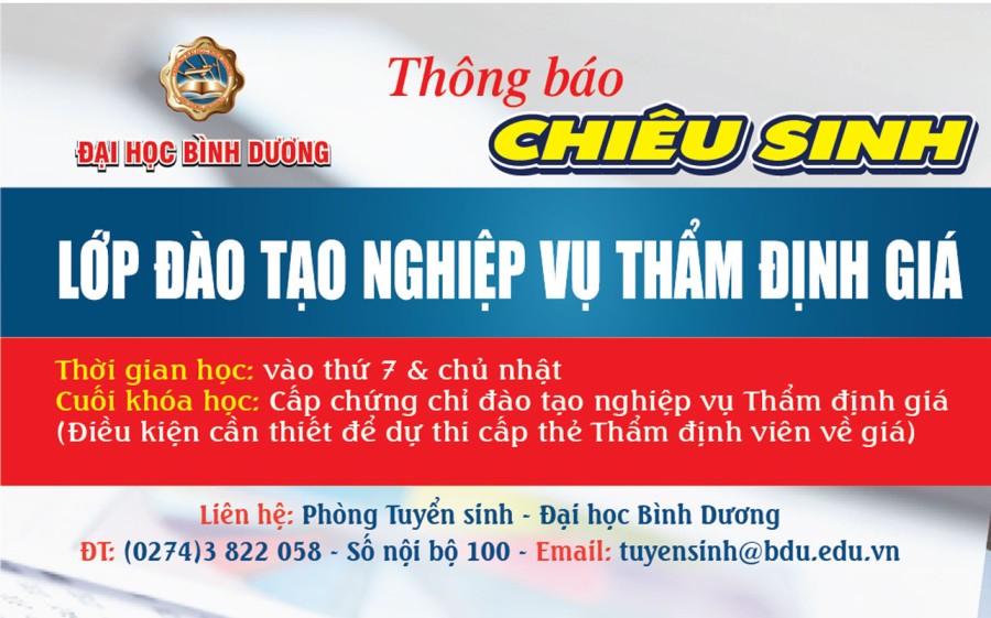 Thông báo chiêu sinh lớp đào tạo nghiệp vụ thẩm định giá