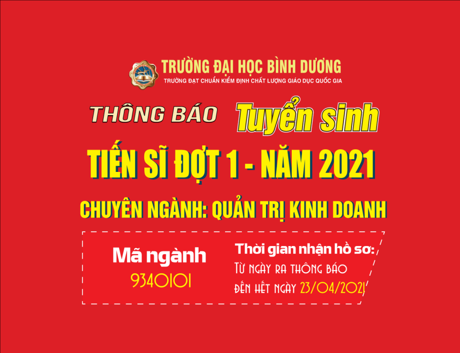 Trường Đại học Bình Dương thông báo tuyển sinh trình độ tiến sĩ đợt 1 năm 2021