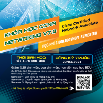 Thông báo khai giảng khóa học CISCO CCNA tại Đại học Bình Dương