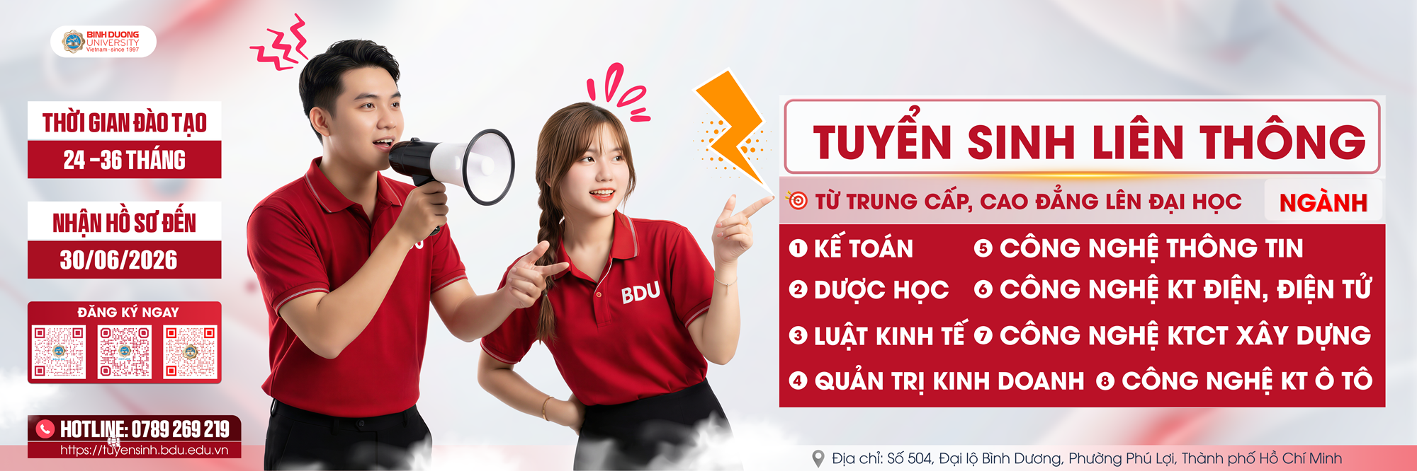 Tuyển sinh liên thông giữa trình độ TCCN, cao đẳng đợt 2 năm 2026 tuyensinh bdu edu vn banner